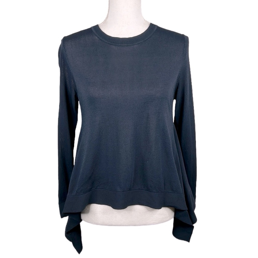 Club Monaco Black Viscose Blend Long Sleeve Sheer Flowy Top Size Small‎